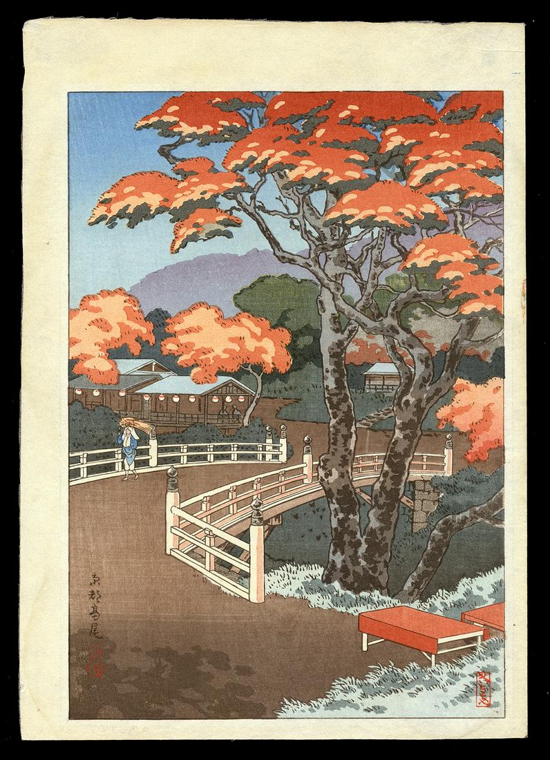 Tsuchiya Koitsu Woodblock - Kyoto Takao: Artist: Koitsu, Tsuchiya, 1870-1949 Title: Kyoto Takao Date: c. 1930s Medium: woodblock Image Size: 9 5/8 x 6 5/8 inches Notes: Published by Takemura; not it Koitsu cat