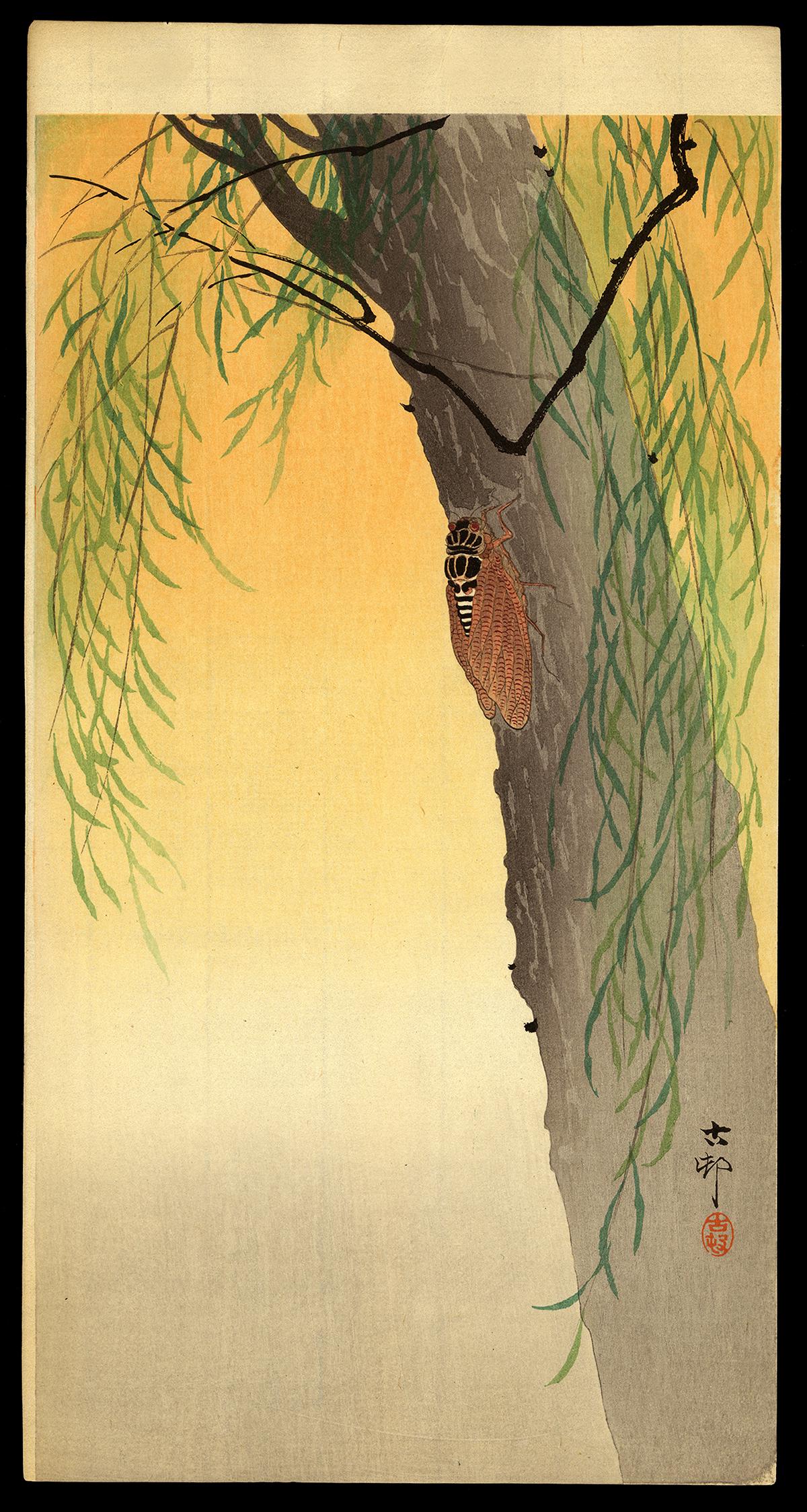 Ohara Koson Woodblock - Beetle on a Willow Tree (1 of 2)