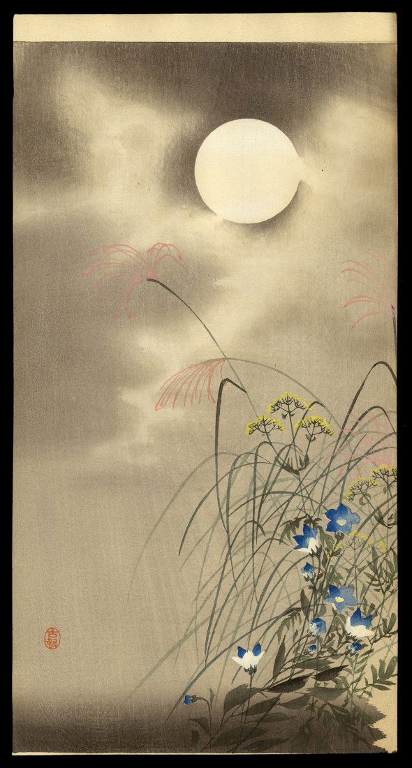 Ohara Koson Woodblock - Autumn Grasses and Moon (1 of 2)
