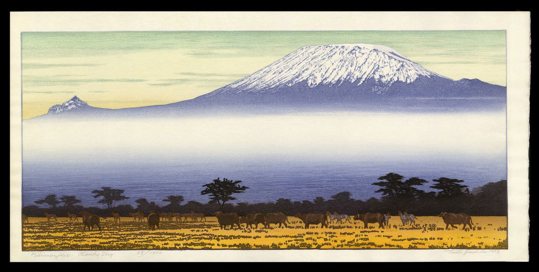 Toshi Yoshida Woodblock - Kilimanjaro Cloudy Day (1 of 2)