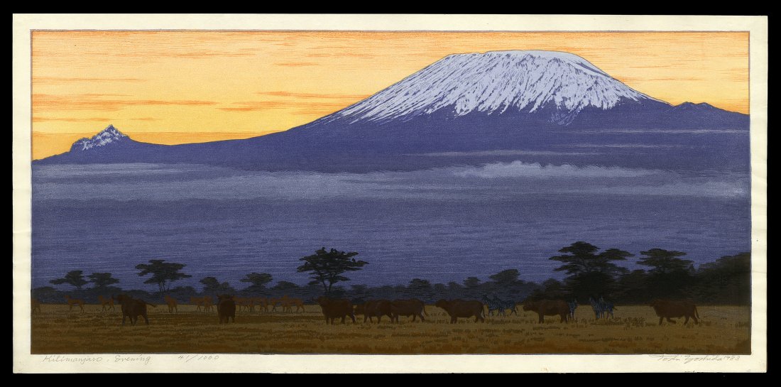 Toshi Yoshida Woodblock - Kilimanjaro Evening (1 of 2)