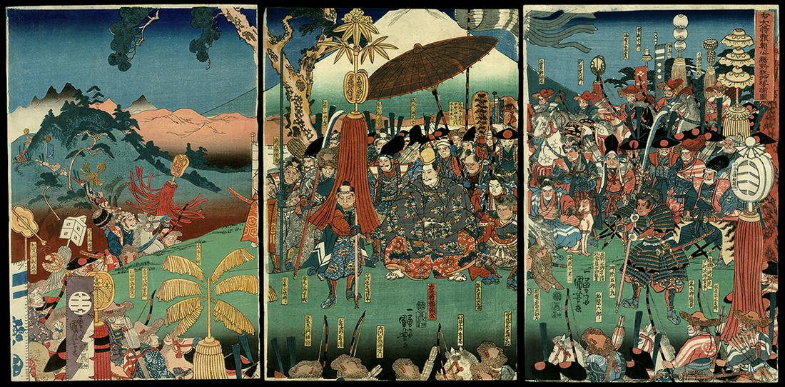 Kuniyoshi Woodblock - Lord Yoritomo's Hunting Party (1 of 8)