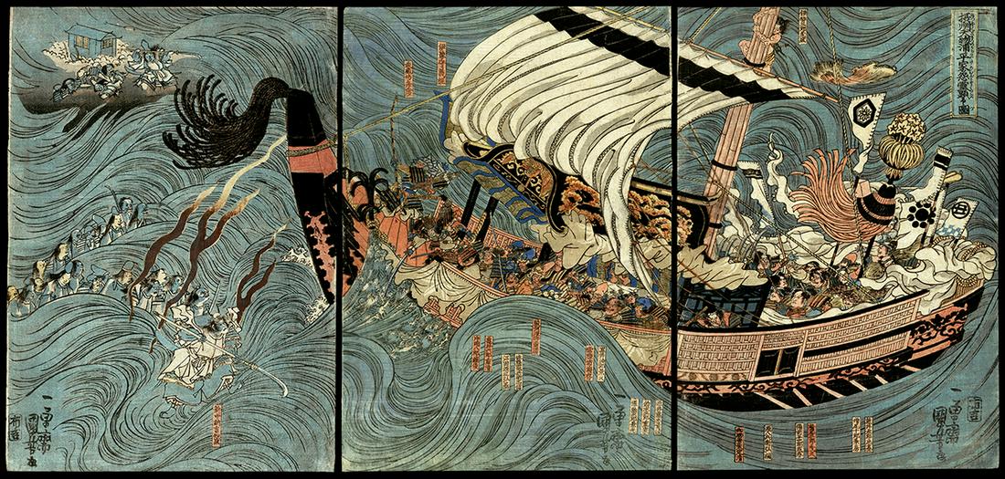 Kuniyoshi Woodblock - Ghosts of the Heike at Diamotsu (1 of 8)