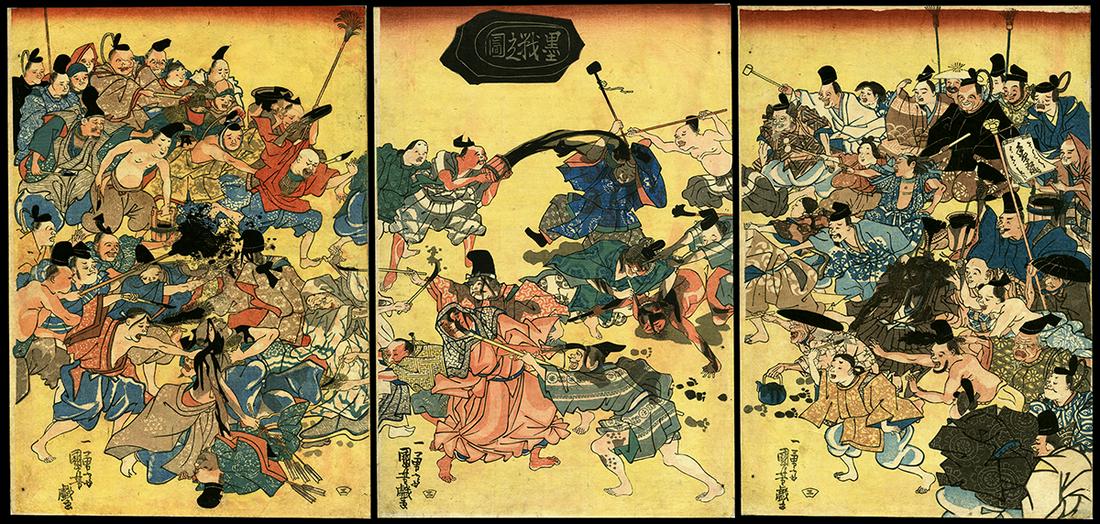 Kuniyoshi Woodblock - The Ink Battle (1 of 8)