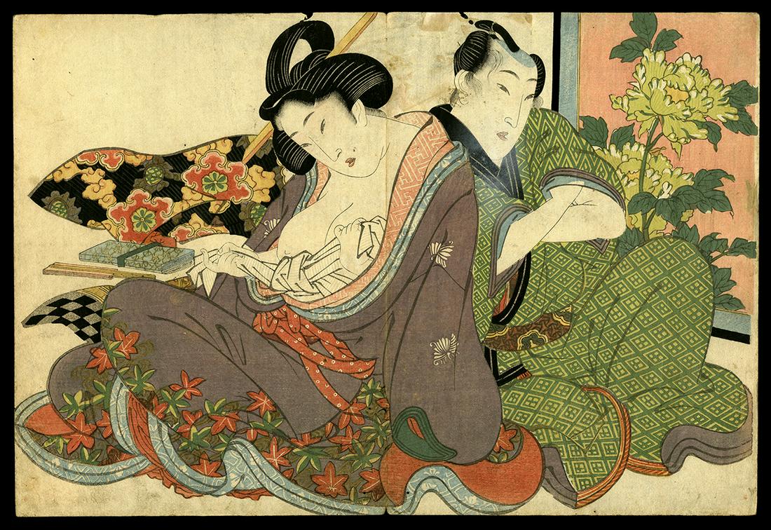 Utagawa School Woodblock - Amorous Couple - No Reserve (1 of 6)