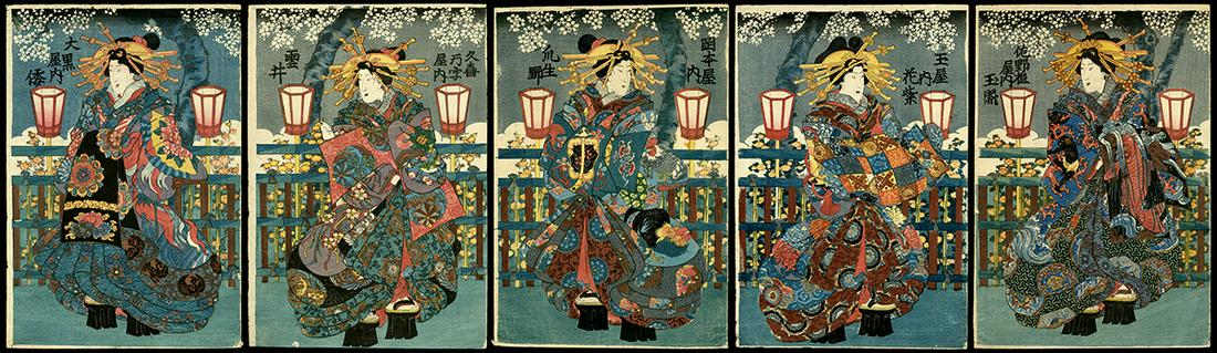 Utagawa School Woodblock - Courtesans of  Daikokuya (1 of 12)