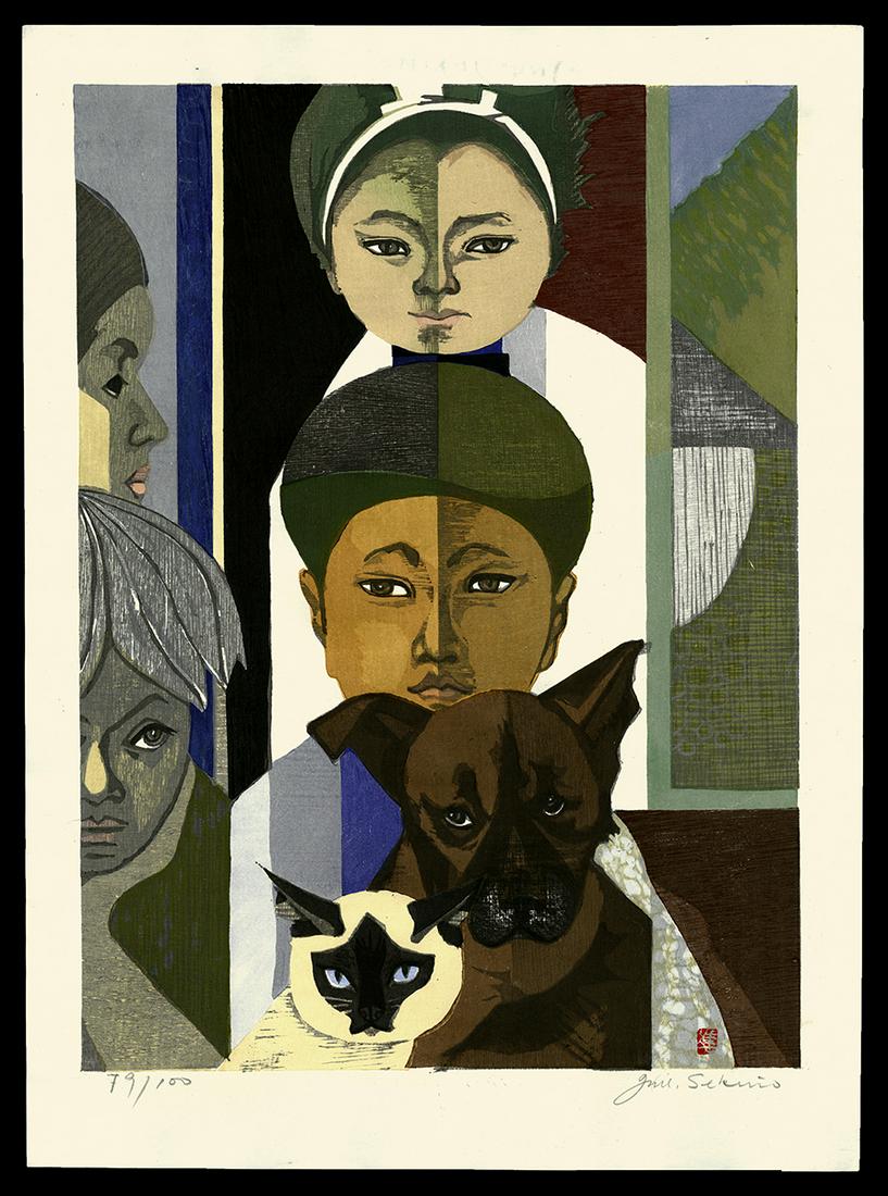 Jun'ichiro Sekino Woodblock - My Family (1 of 2)