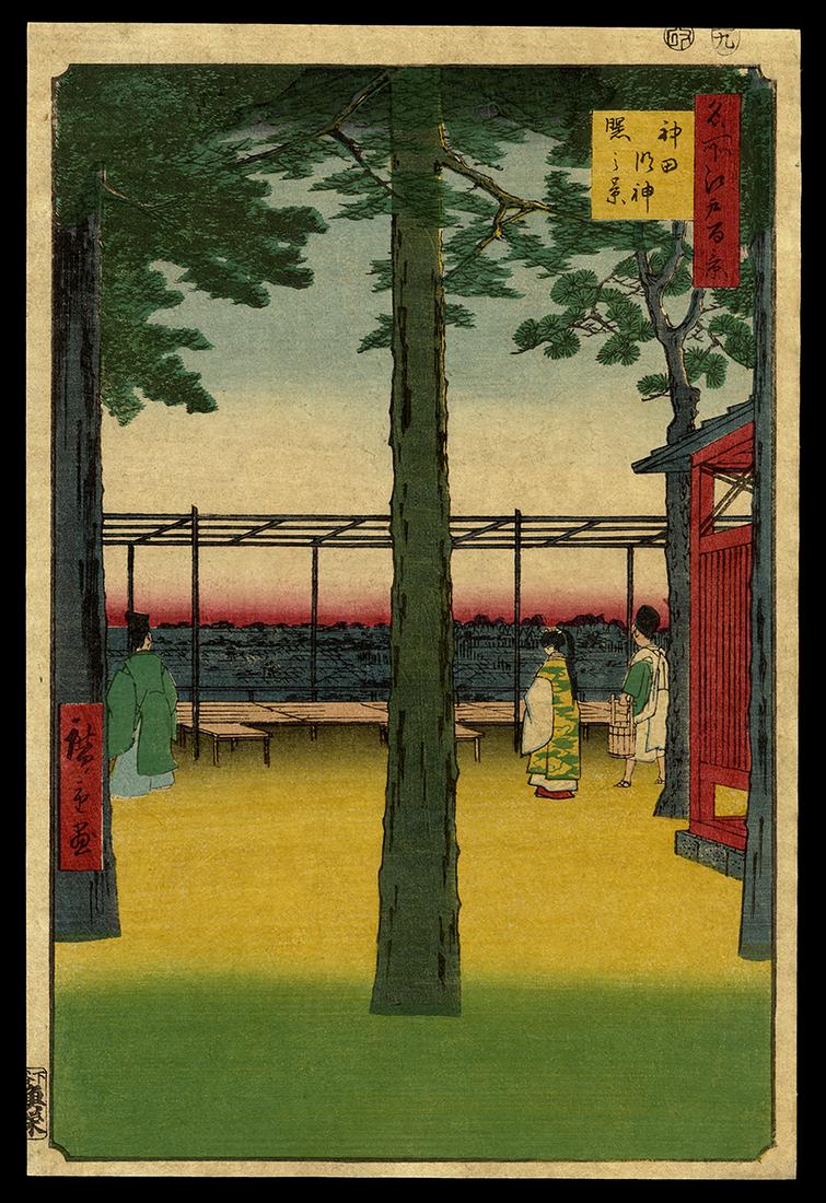 Hiroshige Woodblock - Dawn at Kanda Myojin Shrine: Artist: Hiroshige, Ando, 1797-1858 Title: Dawn at Kanda Myojin Shrine Series: One Hundred Famous Views of Edo Date: 1857 Medium: Japanese woodblock print Image Size: 13