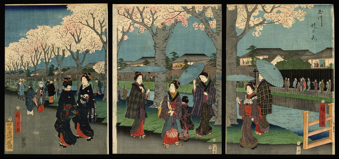 Hiroshige and Toyokuni III Woodblock - Blossoms (1 of 8)