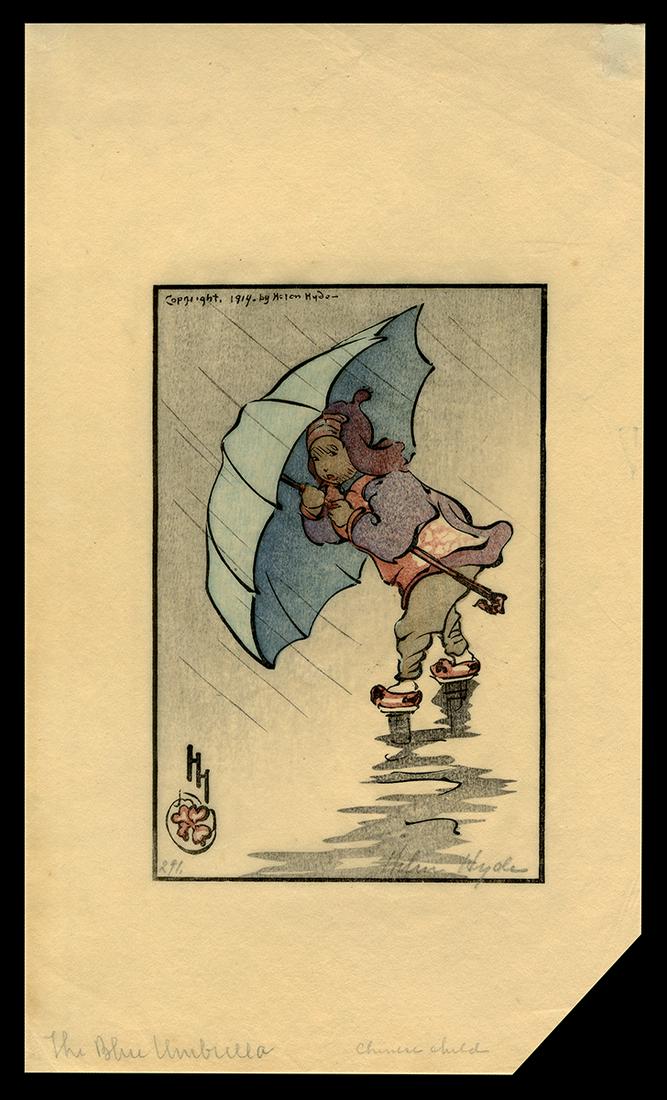 Helen Hyde Woodblock - The Blue Umbrella (1 of 2)
