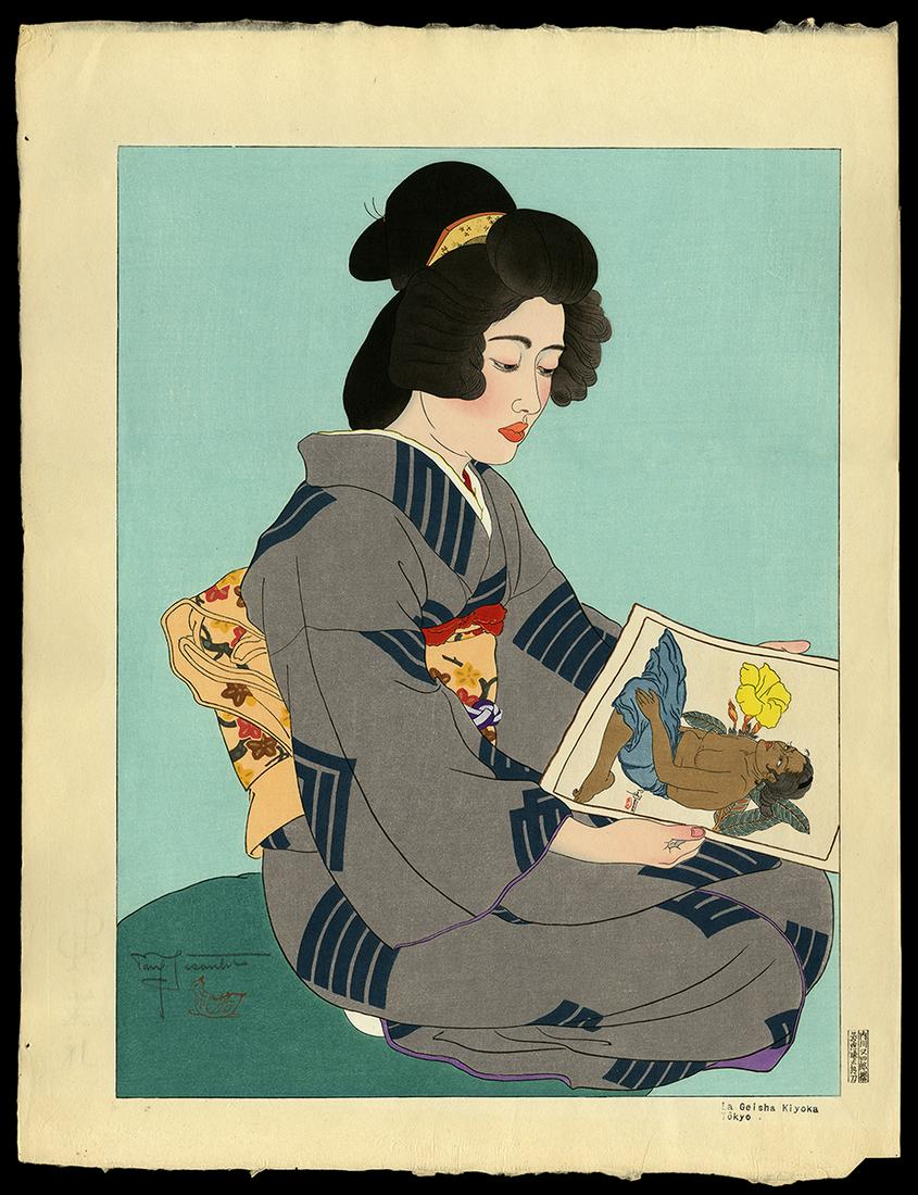 Paul Jacoulet Woodblock - La Geisha Kiyoka. Tokyo (1 of 2)