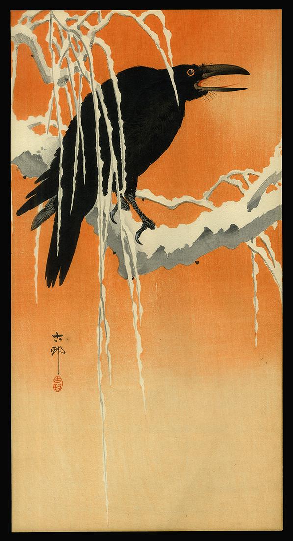 Ohara Koson Woodblock - Crow on a Snowy Bough (1 of 2)