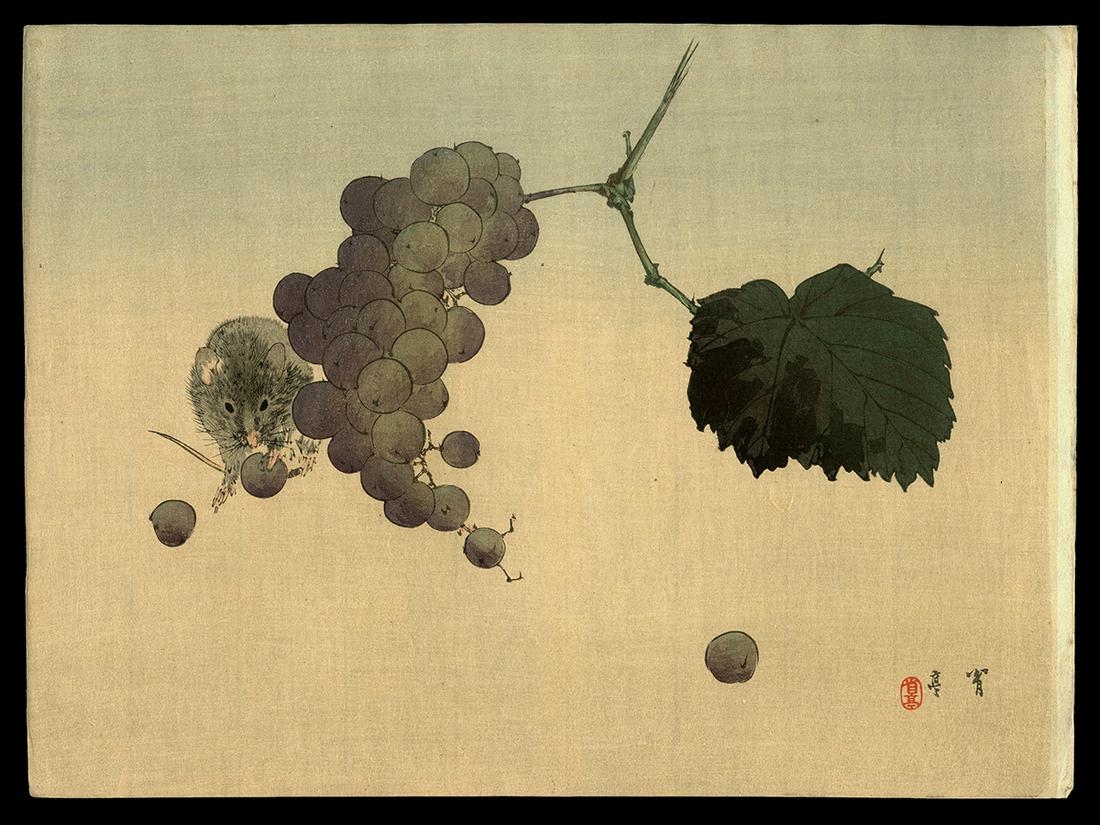 Watanabe Seitei Woodblock - Mouse and Grapes (1 of 2)
