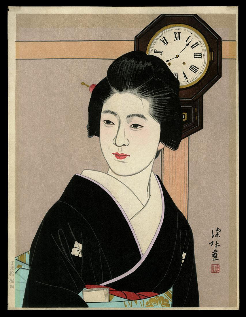 Ito Shinsui Woodblock - Clock and Beauty II (1 of 2)