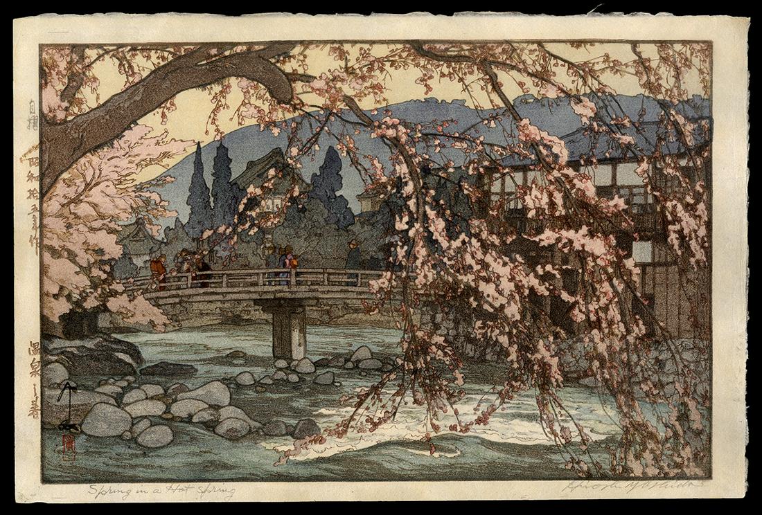 Hiroshi Yoshida Woodblock - Spring in a Hotspring (1 of 2)