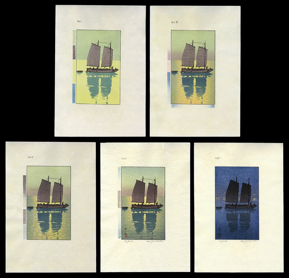 Yoshida Woodblock: Printing of "A Junk" Process Set (1 of 13)