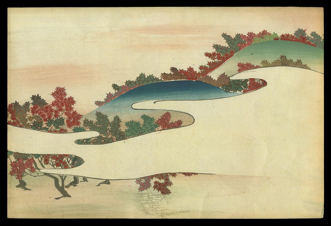 Kamisaka Sekka Woodblock - Maple Trees in the Mist: Artist: Sekka, Kamisaka, 1866-1942 Title: Maple Trees in the Mist Series: One Thousand Grasses Date: 1903 Medium: Japanese woodblock print Dimensions: 9 3/8 x 13 7/8 in