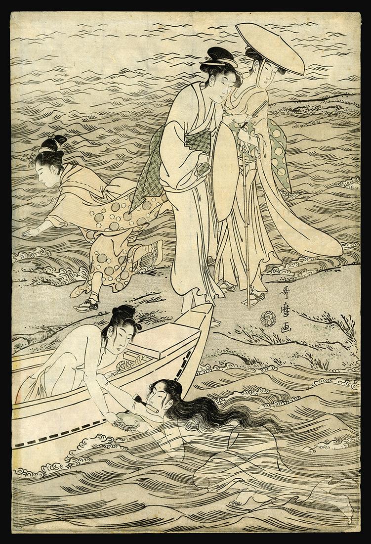 Kitagawa Utamaro Woodblock - Abalone Divers in Enoshima (1 of 2)