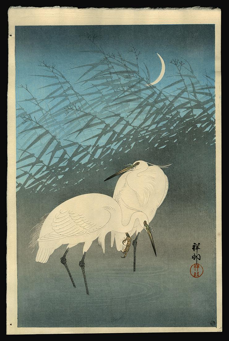 Ohara Shoson Woodblock - Egrets (1 of 2)