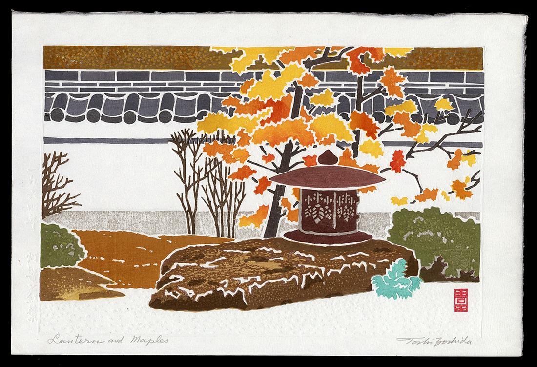 Toshi Yoshida Woodblock - Lanterns and Maples (1 of 2)