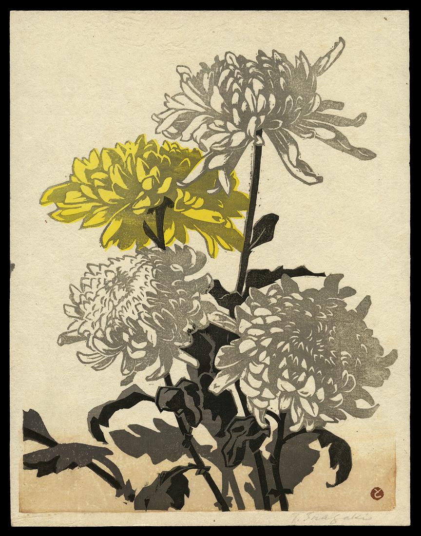 Tomoo Inagaki Woodblock - Chrysanthemums (1 of 2)