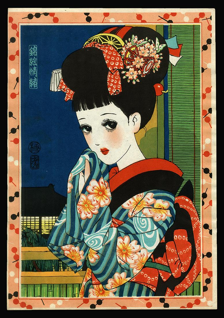 Junichi Nakahara Woodblock - Girl in Evening (1 of 2)