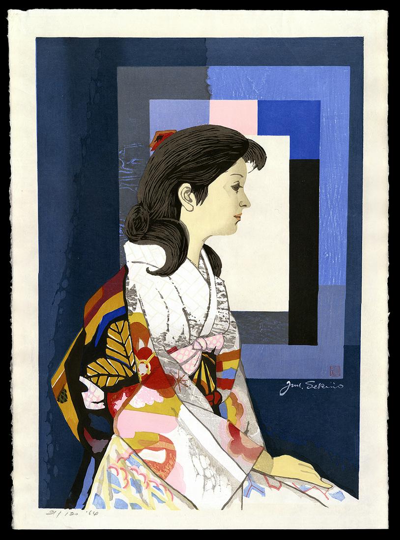 Sekino Woodblock - Ayuko in Japanese Costume (1 of 2)