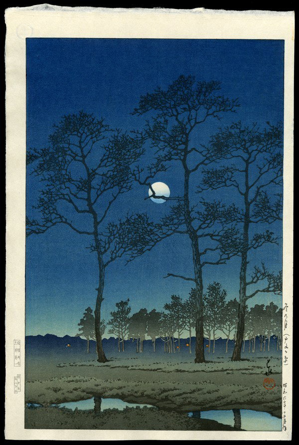 Kawase Hasui Woodblock: Title: Winter Moon at Toyamagahara Artist: Hasui, Kawase, 1883-1957 Date: 1931 Medium: woodblock<