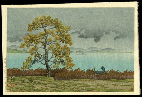 Kawase Hasui Woodblock: Title: Rain on the Lake Shore at Matsue Artist: Hasui, Kawase, 1883-1957 Date: 1932 Medium: woodblock