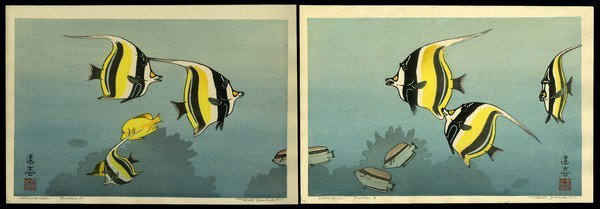 Toshi Yoshida Woodblock: Title: Hawaiian Fishes Diptych Artist: Yoshida, Toshi, 1911-1995 Date: 1983 Medium: woodblock