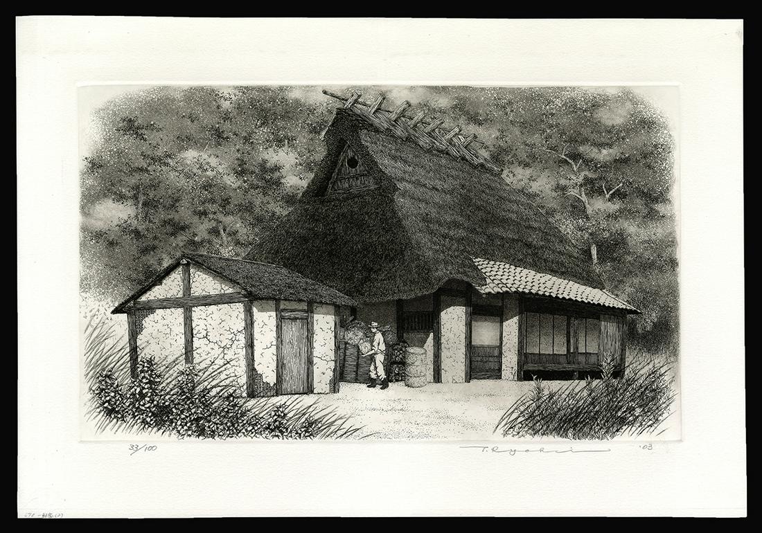Ryohei Tanaka Etching - Isolated Farmhouse No. 2 (1 of 2)