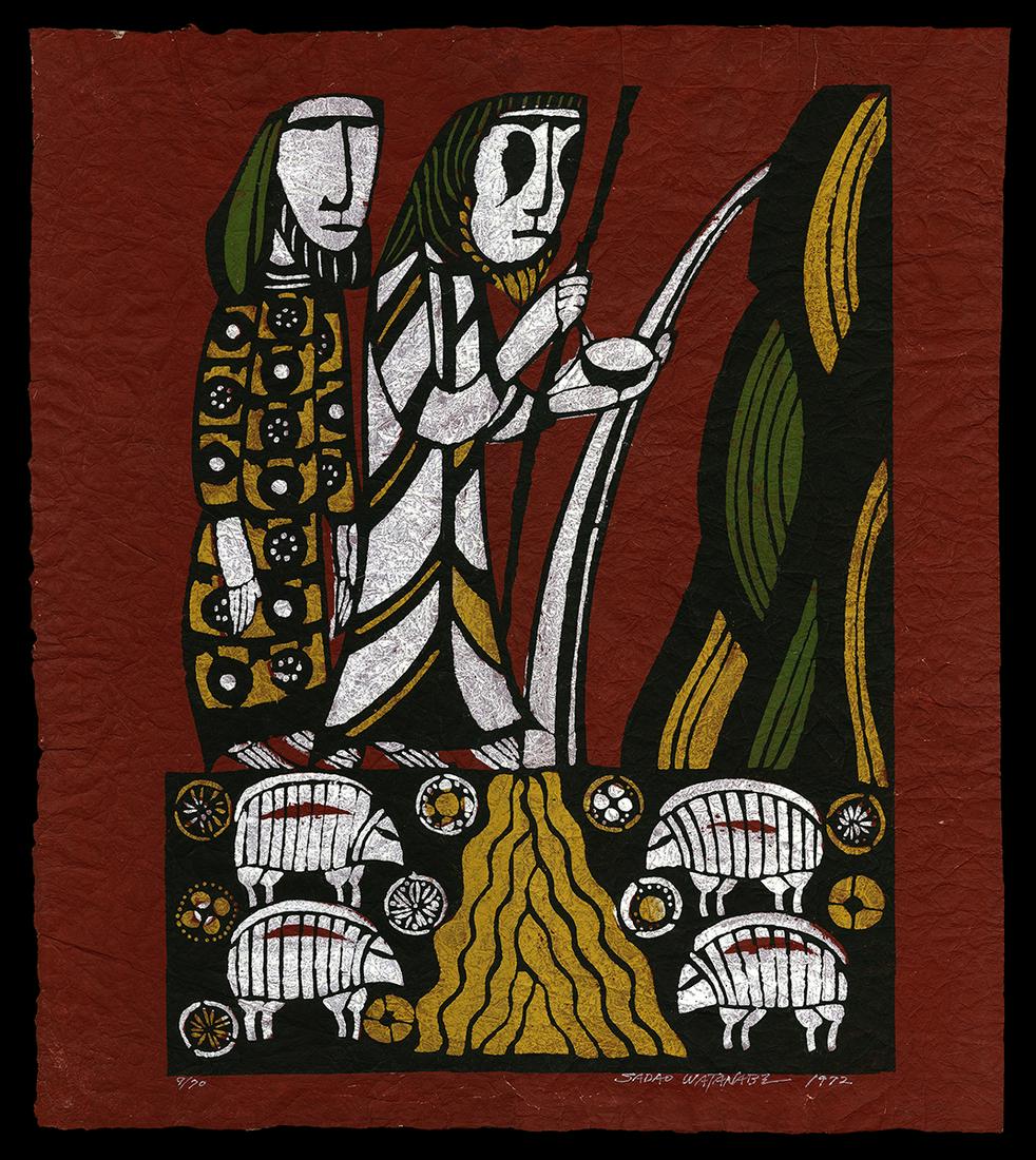 Sadao Watanabe Stencil - Moses Smiting the Rock (1 of 2)