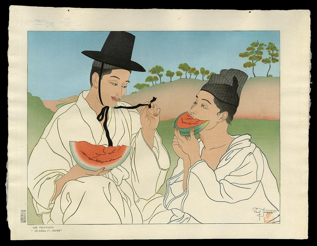 Jacoulet Woodblock - Les Pasteques Jo-hoku-ri (1 of 2)