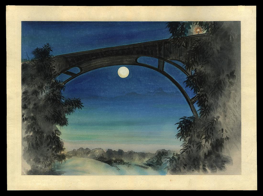 Chiura Obata Woodblock - Full Moon, Pasadena, CA (1 of 4)