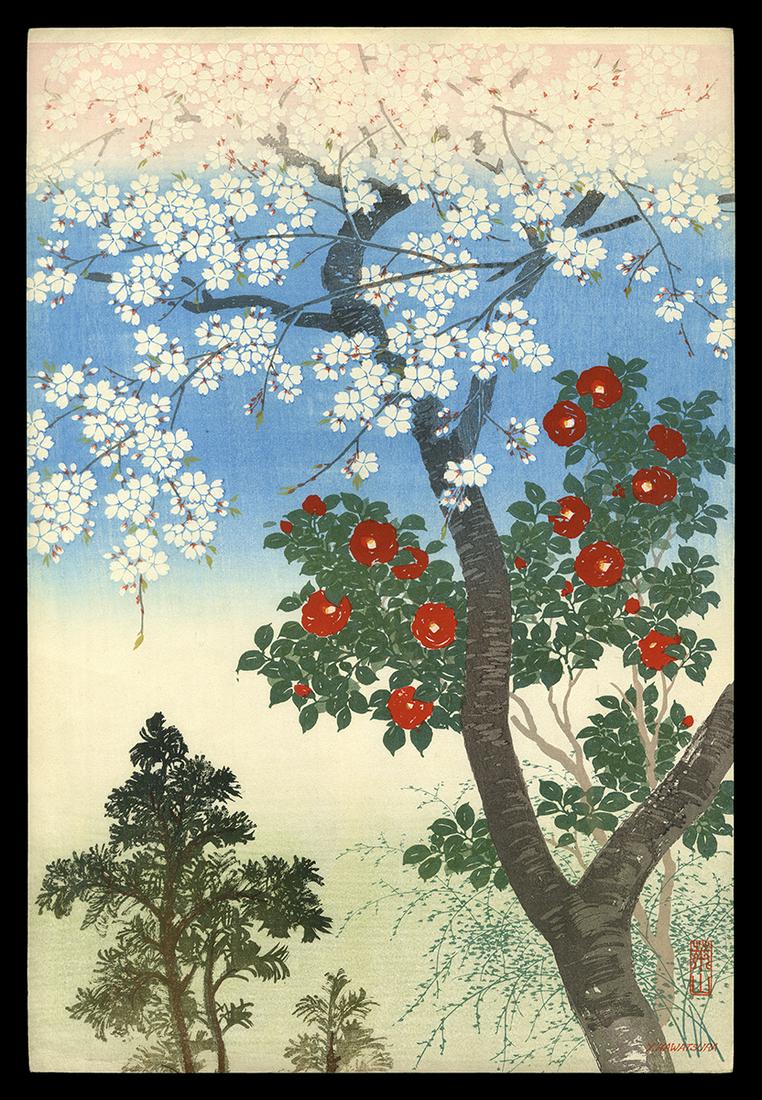 Negoro Raizan Woodblock - Cherry and Camellia (1 of 2)