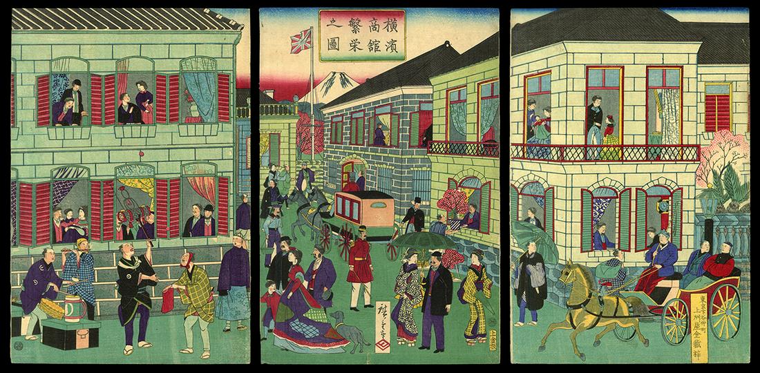 Hiroshige III Woodblock - Yokohama Trading Post (1 of 8)