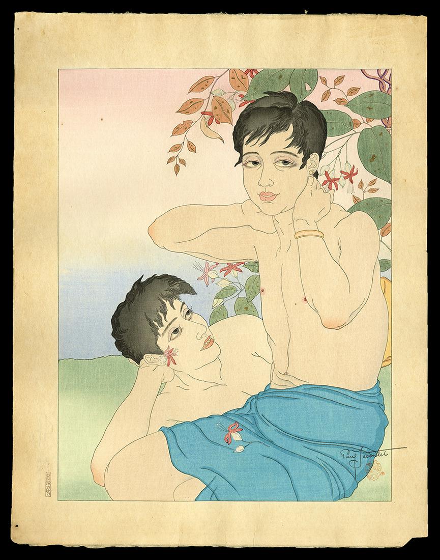 Paul Jacoulet Woodblock - Le Reveil. Saipan (1 of 2)