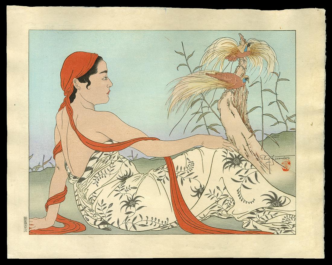 Paul Jacoulet Woodblock - Les Paradisiers. Menado: Artist: Jacoulet, Paul, 1902-1960 Title: Les Paradisiers. Menado, Celebes Date: 1937 Medium: Japanese woodblock print Image Size: 11 7/8 x 15 1/2 inches Illustrated: Mi