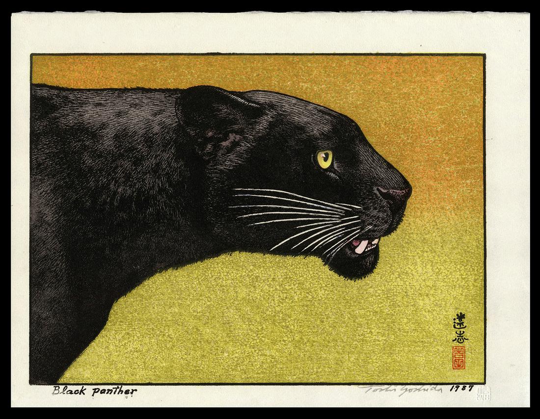 Toshi Yoshida Woodblock - Black Panther (1 of 2)