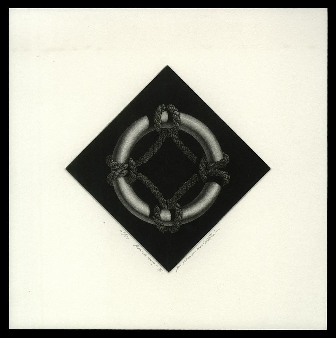 Katsunori Hamanishi Mezzotint - Round Trip - V: Artist: Hamanishi, Katsunori, b. 1949 Title: Round Trip - V Edition: 31/70 Date: undated Medium: mezzotint Image Size: 4 x 4 inches Notes: Dimensions sho