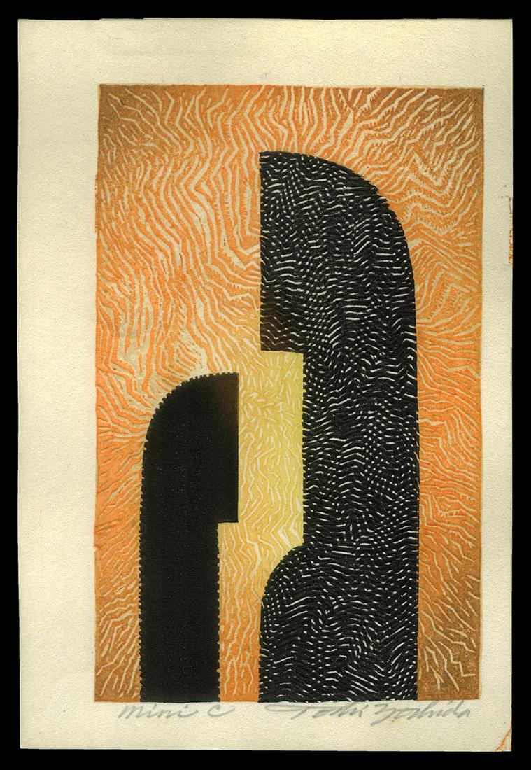 Toshi Yoshida Woodblock - Mini C: Artist: Yoshida, Toshi, 1911-1995 Title: Mini C Date: 1968 Medium: Japanese woodblock print Image Size: 5 1/2 x 3 1/2 inches Provenance: Yoshida Family Collection