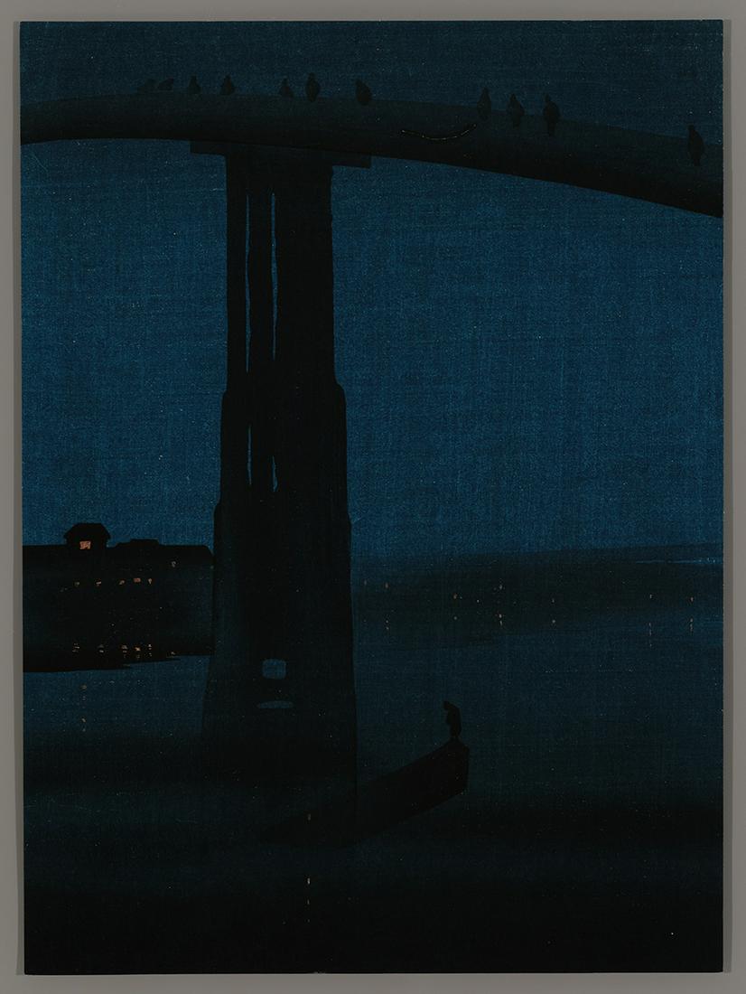 Kobayashi Eijiro Woodblock - High Bridge at Night (1 of 2)