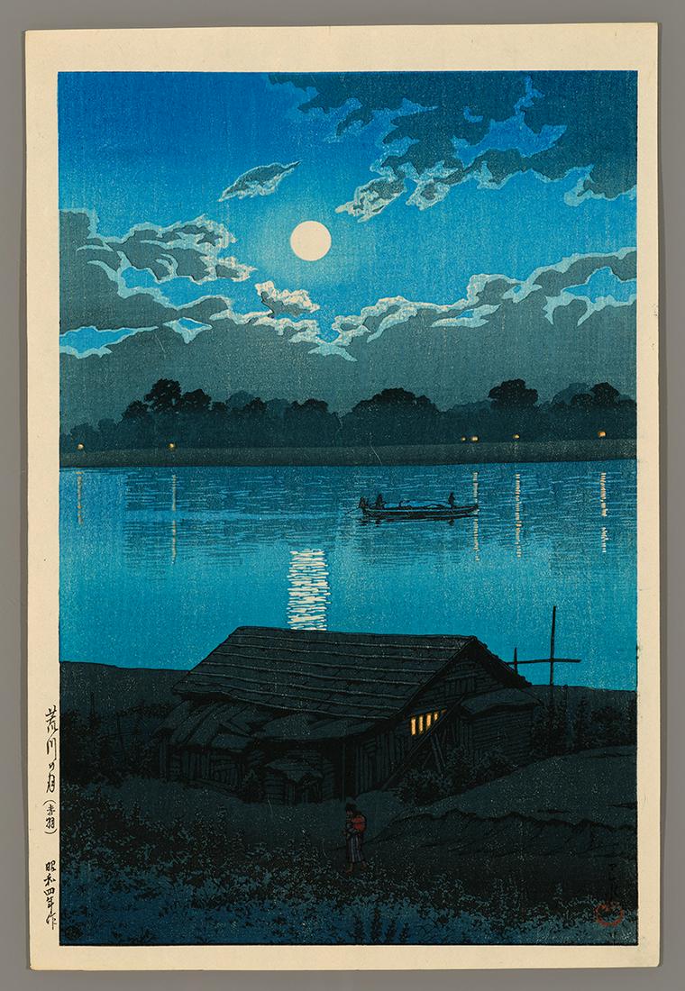 Kawase Hasui Woodblock - Moon over the Ara River (1 of 2)