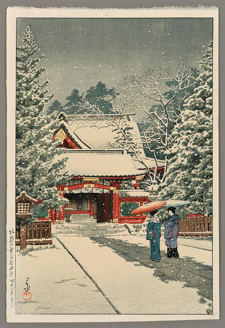 Kawase Hasui Woodblock - Snow at Hie Shrine (1 of 2)