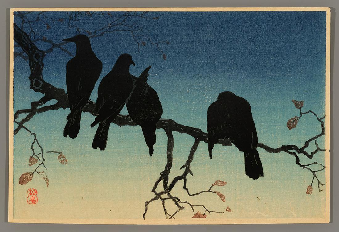 Hiroaki Woodblock - Four Crows on a Cold Night (1 of 2)