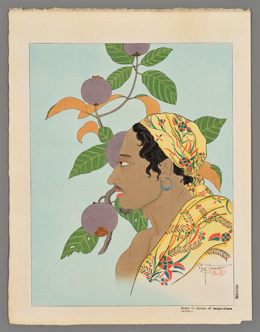 Jacoulet Woodblock - Homme de Menado et Mangoustans (1 of 2)