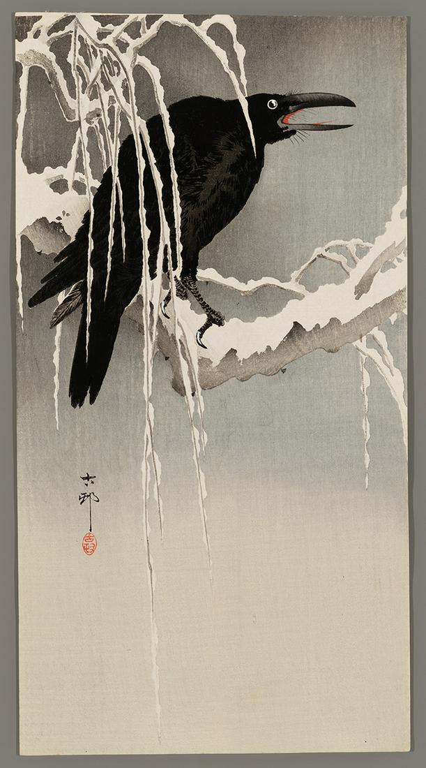 Ohara Koson Woodblock - Crow on a Snowy Bough (1 of 2)