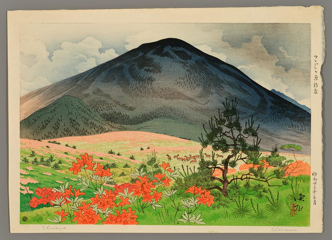 Shinsui Woodblock - Tsutsujigahara Plain in Summer: Artist: Shinsui, Ito, 1898-1972 Title: Tsutsujigahara Plain in Early Summer Series: Ten Sights of Shinao Date: 1948 Medium: woodblock Image Size: 10 x 14 1/4 inches