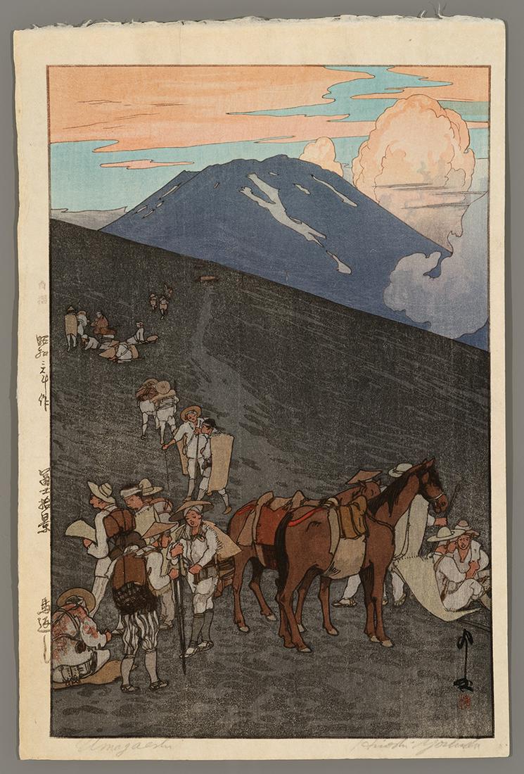 Hiroshi Yoshida Woodblock - Umagaeshi: Artist: Yoshida, Hiroshi, 1876-1950 Title: Umagaeshi Series: Ten Views of Mount Fuji Date: 1928 Medium: woodblock Image Size: 14 3/4 x 9 3/4 inches Illustra