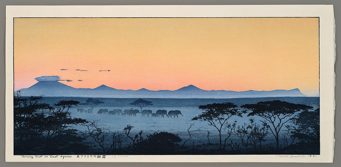 T. Yoshida Woodblock - Morning Mist in East Africa (1 of 2)